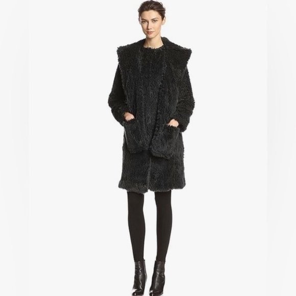 Dawn Levy Black Tabitha Faux Fur Coat, Detachable Hood/Scarf/Hand Warmer, Size M - Picture 1 of 15